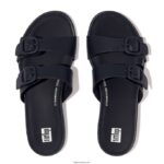 Women GRACIE Buckle Two-Bar Leather Slides Fitflop 882F82 Midnight Navy - Image 4