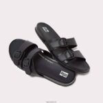 Women GRACIE Buckle Two-Bar Leather Slides Fitflop 882F83 All Black - Image 5