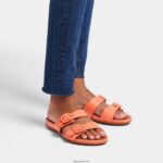 Women GRACIE Buckle Two-Bar Leather Slides Fitflop 882F84 Sunshine Coral - Image 2