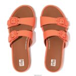 Women GRACIE Buckle Two-Bar Leather Slides Fitflop 882F84 Sunshine Coral - Image 4