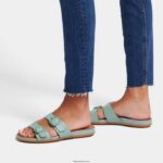 Women GRACIE Buckle Two-Bar Leather Slides Fitflop 882F85 Cool Blue - Image 2