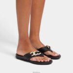 Women GRACIE Chain Leather Toe-Post Sandals Fitflop 882F133 Black - Image 2