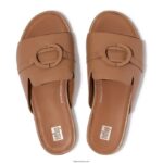 Women GRACIE Circlet Leather Slides Fitflop 882F188 Latte Tan - Image 3