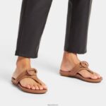 Women GRACIE Circlet Leather Toe-Post Sandals Fitflop 882F145 Latte Tan - Image 2
