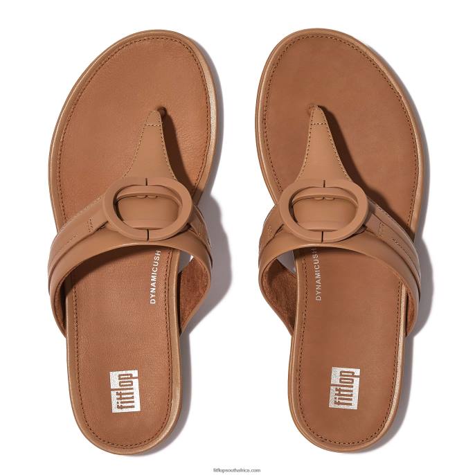 Women GRACIE Circlet Leather Toe-Post Sandals Fitflop 882F145 Latte Tan - Image 3