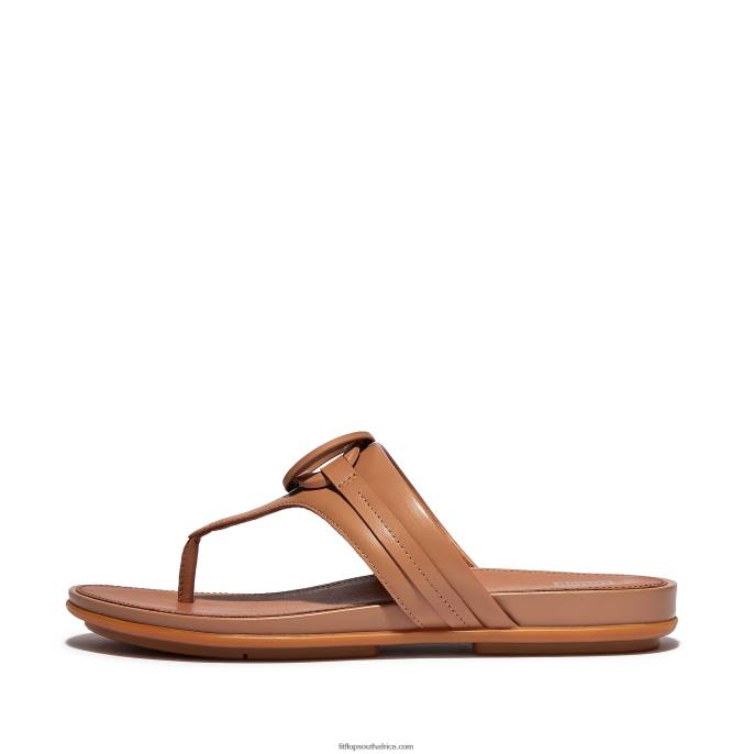 Women GRACIE Circlet Leather Toe-Post Sandals Fitflop 882F145 Latte Tan - Image 1