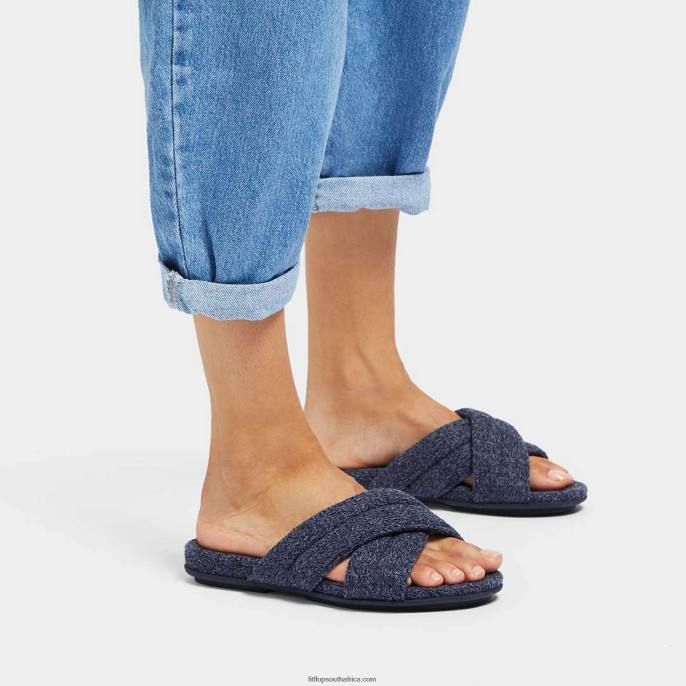 Women GRACIE E01 Merino Wool-Mix Cross Slides Fitflop 882F332 Midnight Navy - Image 2