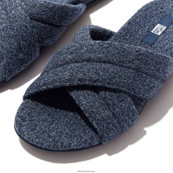 Women GRACIE E01 Merino Wool-Mix Cross Slides Fitflop 882F332 Midnight Navy - Image 4