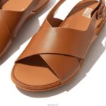 Women GRACIE Leather Crisscross Sandals Fitflop 882F69 Light Tan - Image 3