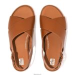 Women GRACIE Leather Crisscross Sandals Fitflop 882F69 Light Tan - Image 4