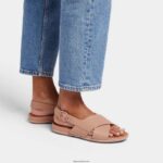 Women GRACIE Leather Crisscross Sandals Fitflop 882F71 Beige - Image 2