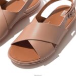 Women GRACIE Leather Crisscross Sandals Fitflop 882F71 Beige - Image 3