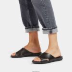 Women GRACIE Leather Cross Slides Fitflop 882F191 All Black - Image 2