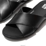 Women GRACIE Leather Cross Slides Fitflop 882F191 All Black - Image 4