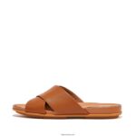 Women GRACIE Leather Cross Slides Fitflop 882F192 Light Tan
