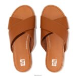 Women GRACIE Leather Cross Slides Fitflop 882F192 Light Tan - Image 3