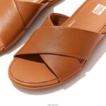 Women GRACIE Leather Cross Slides Fitflop 882F192 Light Tan - Image 4