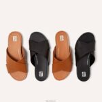 Women GRACIE Leather Cross Slides Fitflop 882F192 Light Tan - Image 5