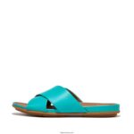 Women GRACIE Leather Cross Slides Fitflop 882F193 Tahiti Blue
