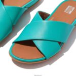 Women GRACIE Leather Cross Slides Fitflop 882F193 Tahiti Blue - Image 3