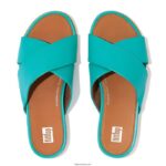 Women GRACIE Leather Cross Slides Fitflop 882F193 Tahiti Blue - Image 4