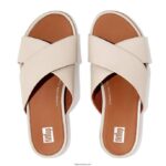 Women GRACIE Leather Cross Slides Fitflop 882F194 Stone Beige - Image 3