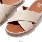 Women GRACIE Leather Cross Slides Fitflop 882F194 Stone Beige - Image 4