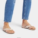 Women GRACIE Leather Flip Flops Fitflop 882F13 Stone Beige - Image 2