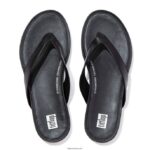 Women GRACIE Leather Flip Flops Fitflop 882F9 All Black - Image 3