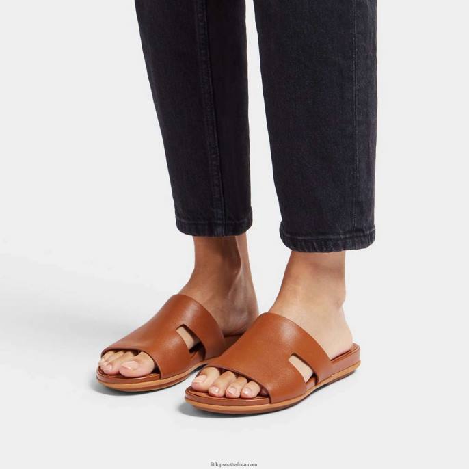 Women GRACIE Leather Slides With Toe Post Fitflop 882F142 Light Tan - Image 2