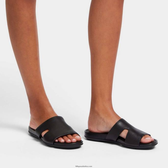 Women GRACIE Leather Slides With Toe Post Fitflop 882F144 All Black - Image 2