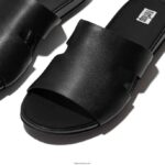 Women GRACIE Leather Slides With Toe Post Fitflop 882F144 All Black - Image 3