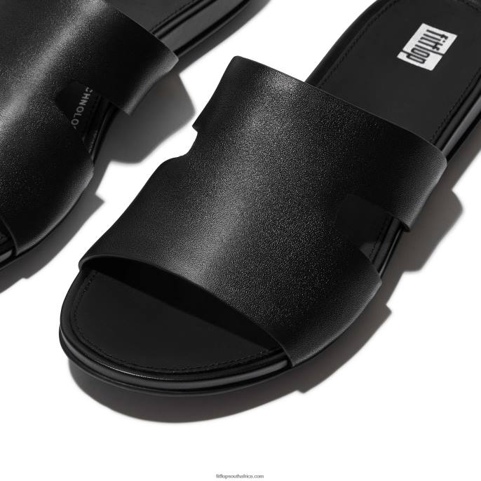 Women GRACIE Leather Slides With Toe Post Fitflop 882F144 All Black - Image 3