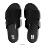 Women GRACIE Leather Slides With Toe Post Fitflop 882F144 All Black - Image 4