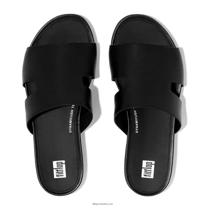 Women GRACIE Leather Slides With Toe Post Fitflop 882F144 All Black - Image 4