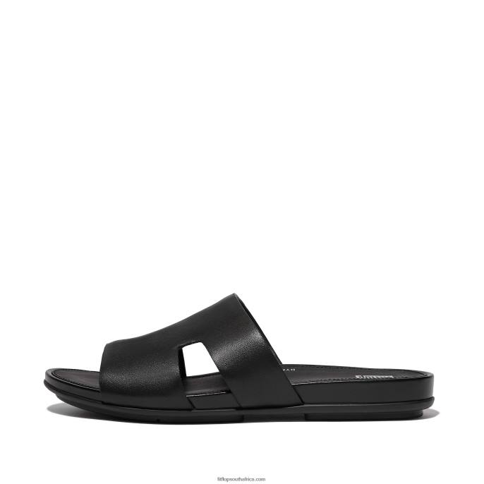 Women GRACIE Leather Slides With Toe Post Fitflop 882F144 All Black - Image 1