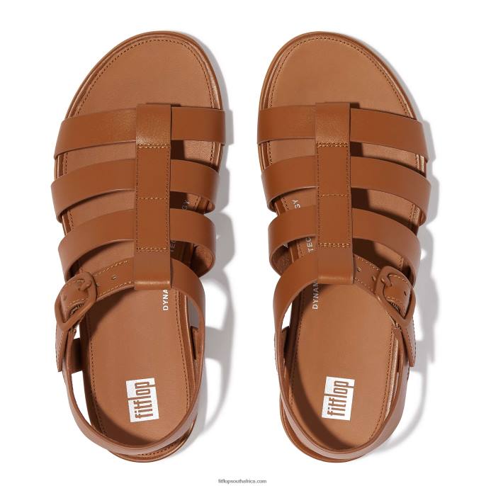 Women GRACIE Matt-Buckle Leather Fisherman Sandals Fitflop 882F44 Light Tan - Image 3
