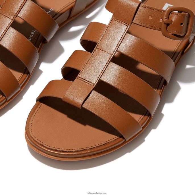 Women GRACIE Matt-Buckle Leather Fisherman Sandals Fitflop 882F44 Light Tan - Image 4