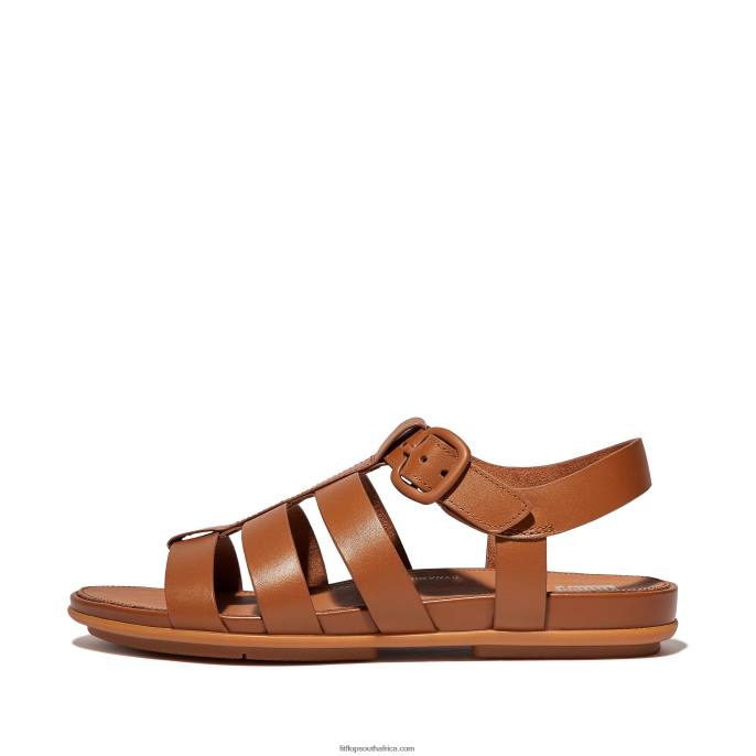 Women GRACIE Matt-Buckle Leather Fisherman Sandals Fitflop 882F44 Light Tan - Image 1