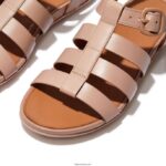 Women GRACIE Matt-Buckle Leather Fisherman Sandals Fitflop 882F45 Beige - Image 4