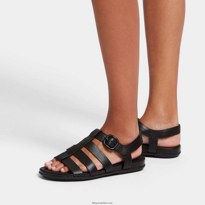 Women GRACIE Matt-Buckle Leather Fisherman Sandals Fitflop 882F46 All Black - Image 2