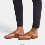 Women GRACIE Matt-Buckle Leather Toe-Post Sandals Fitflop 882F74 All Tan - Image 2