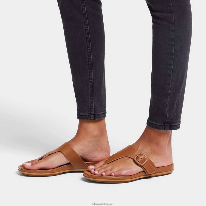 Women GRACIE Matt-Buckle Leather Toe-Post Sandals Fitflop 882F74 All Tan - Image 2