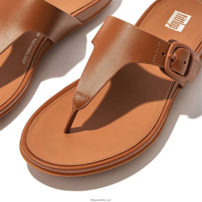 Women GRACIE Matt-Buckle Leather Toe-Post Sandals Fitflop 882F74 All Tan - Image 3