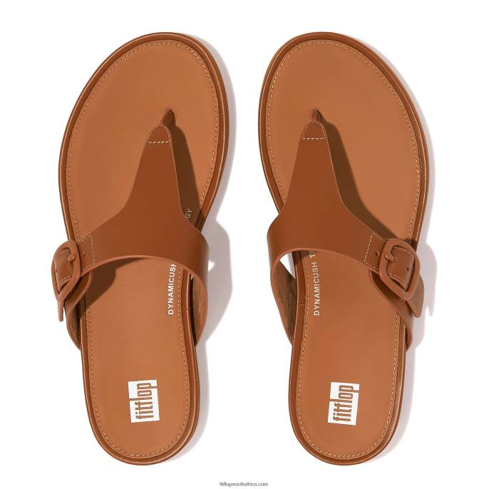 Women GRACIE Matt-Buckle Leather Toe-Post Sandals Fitflop 882F74 All Tan - Image 4