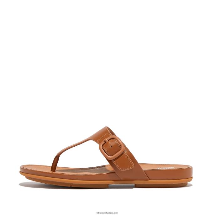 Women GRACIE Matt-Buckle Leather Toe-Post Sandals Fitflop 882F74 All Tan - Image 1
