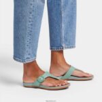 Women GRACIE Matt-Buckle Leather Toe-Post Sandals Fitflop 882F75 Cool Blue - Image 2