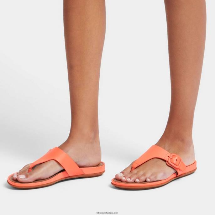 Women GRACIE Matt-Buckle Leather Toe-Post Sandals Fitflop 882F76 Sunshine Coral - Image 2