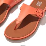 Women GRACIE Matt-Buckle Leather Toe-Post Sandals Fitflop 882F76 Sunshine Coral - Image 3