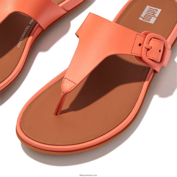 Women GRACIE Matt-Buckle Leather Toe-Post Sandals Fitflop 882F76 Sunshine Coral - Image 3